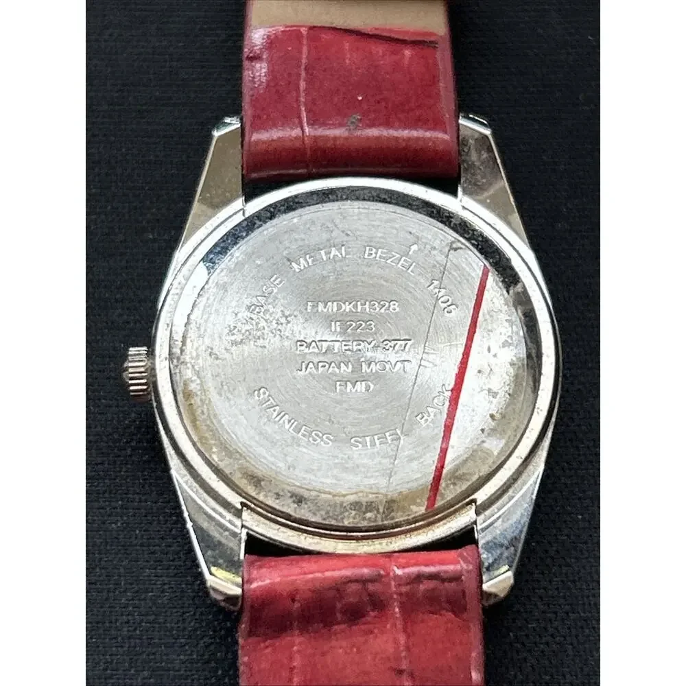 Silver Tone White Dial Red Band Women’s Quartz Watch
